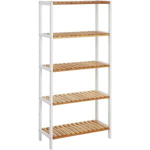 Raft de depozitare multifunctional Songmics, 60x26x130 cm, max 40 kg, bambus, alb/natural imagine