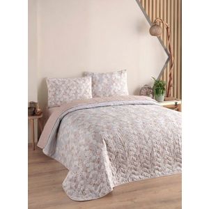 Cuvertura matlasata dubla, Piti Yaprak - Rose, EnLora Home, 65% bumbac/35% poliester imagine