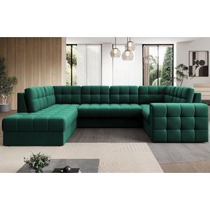 Coltar extensibil stanga 5 locuri ELTAP, LT-35LU, Blewett, 299x198x82 cm, lemn/poliester, verde inchis imagine