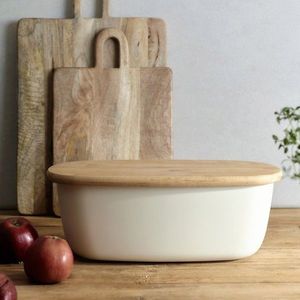Cutie pentru paine Nores , Homla, 37x22x14 cm, plastic/bambus, bej/natur imagine