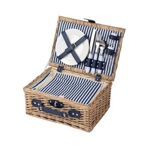 Cos de picnic 2 persoane Lorenzo, Homla, 38x26x16 cm, rachita/inox, natur/albastru imagine