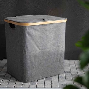 Cos pentru rufe Nellie, Homla, 40.5x32x42 cm, poliester/bambus, gri imagine