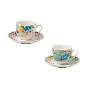 Set 2 cesti cu farfurie pentru cafea, Paradise Blue, Brandani, 90 ml, portelan imagine