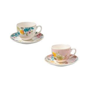 Set 2 cesti cu farfurie pentru ceai, Paradise Pink, Brandani, 210 ml, portelan imagine