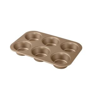 Tava de copt, Gold, Brandani, 32x21.5 cm, otel carbon non-stick, 6 briose imagine
