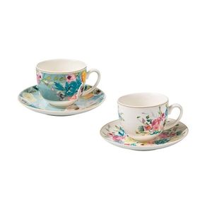 Set 2 cesti cu farfurie pentru ceai, Paradise Blue, Brandani, 210 ml, portelan imagine