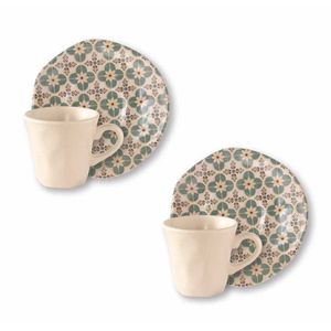Set 2 cesti cu farfurie Le Cementine Gres In Bloom Coffee, Brandani, 80 ml, portelan imagine