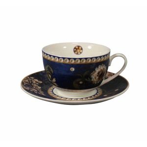 Set 2 cesti cu farfurie Blue Danube, Brandani, 200 ml, portelan imagine
