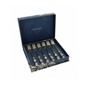 Set 6 furculite desert Blue Danube Gold, Brandani, inox, maner ceramic imagine