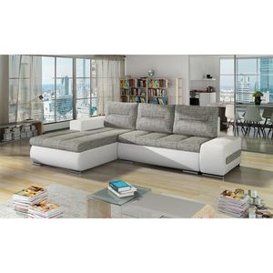 Coltar extensibil stanga 4 locuri ELTAP, Ov37, Ottavio, 275x180x85 cm, lemn/poliester, gri deschis/alb imagine