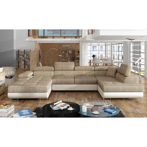 Coltar extensibil dreapta 6 locuri ELTAP, Rod-02, Rodrigo, 345x202x90 cm, lemn/poliester, bej inchis/bej deschis imagine