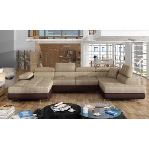 Coltar extensibil dreapta 6 locuri ELTAP, Rod-03, Rodrigo, 345x202x90 cm, lemn/poliester, bej/maro inchis imagine