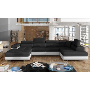 Coltar extensibil dreapta 6 locuri ELTAP, Rod-06, Rodrigo, 345x202x90 cm, lemn/poliester, negru/alb imagine