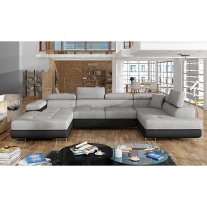 Coltar extensibil dreapta 6 locuri ELTAP, Rod-07, Rodrigo, 345x202x90 cm, lemn/poliester, gri deschis/negru imagine