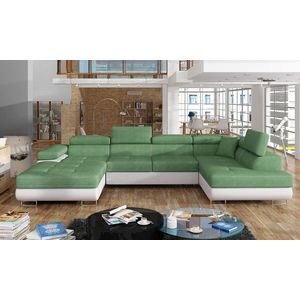 Coltar extensibil dreapta 6 locuri ELTAP, Rod-09, Rodrigo, 345x202x90 cm, lemn/poliester, verde deschis/alb imagine
