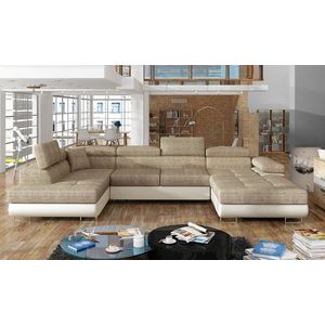 Coltar extensibil stanga 6 locuri ELTAP, Rod-15, Rodrigo, 345x202x90 cm, lemn/poliester, bej inchis/bej deschis imagine