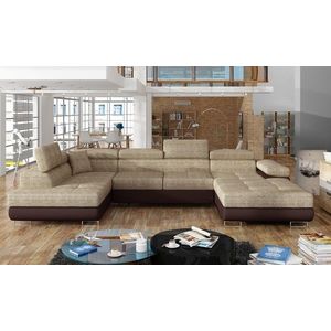 Coltar extensibil stanga 6 locuri ELTAP, Rod-16, Rodrigo, 345x202x90 cm, lemn/poliester, bej/maro inchis imagine