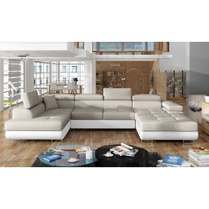 Coltar extensibil stanga 6 locuri ELTAP, Rod-17, Rodrigo, 345x202x90 cm, lemn/poliester, bej deschis/alb imagine