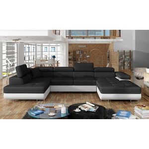 Coltar extensibil stanga 6 locuri ELTAP, Rod-19, Rodrigo, 345x202x90 cm, lemn/poliester, negru/alb imagine