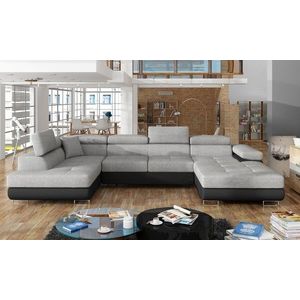 Coltar extensibil stanga 6 locuri ELTAP, Rod-20, Rodrigo, 345x202x90 cm, lemn/poliester, gri deschis/negru imagine