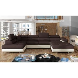 Coltar extensibil stanga 6 locuri ELTAP, Rod-21, Rodrigo, 345x202x90 cm, lemn/poliester, maro inchis/bej imagine