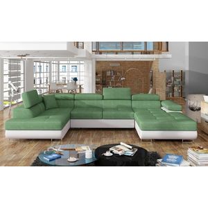 Coltar extensibil stanga 6 locuri ELTAP, Rod-22, Rodrigo, 345x202x90 cm, lemn/poliester, verde deschis/alb imagine