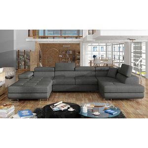 Coltar extensibil dreapta 6 locuri ELTAP, Rod-28, Rodrigo, 345x202x90 cm, lemn/poliester, gri inchis imagine