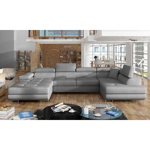 Coltar extensibil dreapta 6 locuri ELTAP, Rod-29, Rodrigo, 345x202x90 cm, lemn/poliester, gri deschis imagine