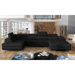 Coltar extensibil stanga 6 locuri ELTAP, Rod-309, Rodrigo, 345x202x90 cm, lemn/poliester, negru imagine