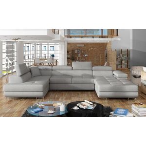 Coltar extensibil stanga 6 locuri ELTAP, Rod-33, Rodrigo, 345x202x90 cm, lemn/poliester, gri deschis imagine