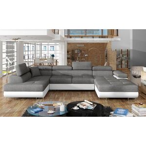 Coltar extensibil stanga 6 locuri ELTAP, Rod-36, Rodrigo, 345x202x90 cm, lemn/poliester, gri inchis/alb imagine