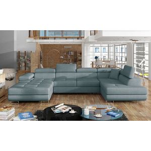 Coltar extensibil dreapta 6 locuri ELTAP, Rod-39, Rodrigo, 345x202x90 cm, lemn/poliester, albastru deschis imagine