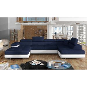 Coltar extensibil dreapta 6 locuri ELTAP, Rod-41, Rodrigo, 345x202x90 cm, lemn/poliester, albastru inchis/alb imagine