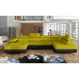 Coltar extensibil dreapta 6 locuri ELTAP, Rod-44, Rodrigo, 345x202x90 cm, lemn/poliester, galben/negru imagine