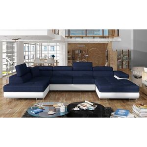 Coltar extensibil stanga 6 locuri ELTAP, Rod-50, Rodrigo, 345x202x90 cm, lemn/poliester, albastru inchis/alb imagine