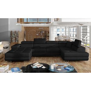 Coltar extensibil dreapta 6 locuri ELTAP, Rod-57, Rodrigo, 345x202x90 cm, lemn/poliester, negru imagine