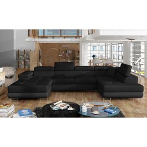 Coltar extensibil dreapta 6 locuri ELTAP, Rod-58, Rodrigo, 345x202x90 cm, lemn/poliester, negru imagine