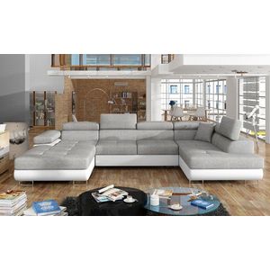 Coltar extensibil dreapta 6 locuri ELTAP, Rod-59, Rodrigo, 345x202x90 cm, lemn/poliester, gri deschis/alb imagine