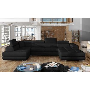 Coltar extensibil stanga 6 locuri ELTAP, Rod-60, Rodrigo, 345x202x90 cm, lemn/poliester, negru imagine