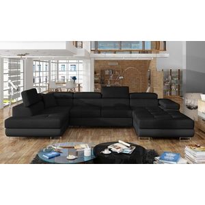 Coltar extensibil stanga 6 locuri ELTAP, Rod-61, Rodrigo, 345x202x90 cm, lemn/poliester, negru imagine