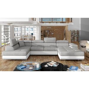 Coltar extensibil stanga 6 locuri ELTAP, Rod-62, Rodrigo, 345x202x90 cm, lemn/poliester, gri deschis/alb imagine
