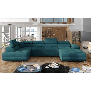Coltar extensibil stanga 6 locuri ELTAP, Rod-64, Rodrigo, 345x202x90 cm, lemn/poliester, verde imagine