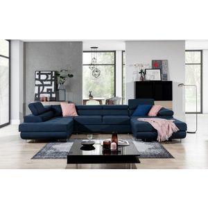 Coltar extensibil stanga 6 locuri ELTAP, Rod-66, Rodrigo, 345x202x90 cm, lemn/poliester, albastru inchis imagine