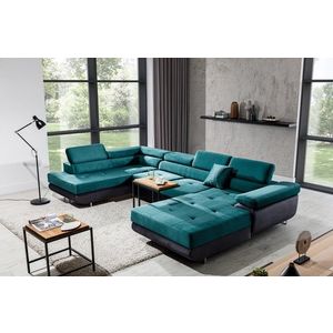 Coltar extensibil stanga 6 locuri ELTAP, Rod-67, Rodrigo, 345x202x90 cm, lemn/poliester, verde/gri inchis imagine