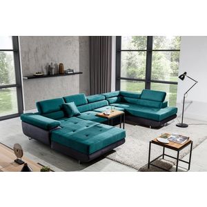 Coltar extensibil dreapta 6 locuri ELTAP, Rod-68, Rodrigo, 345x202x90 cm, lemn/poliester, verde/gri inchis imagine