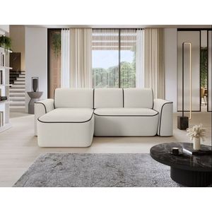 Coltar stanga 4 locuri ELTAP, Ume, 287x190x88 cm, lemn/poliester, bej/negru imagine