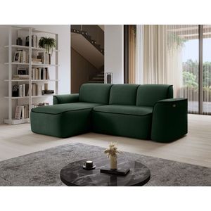 Coltar stanga 4 locuri ELTAP, Ume, 287x190x88 cm, lemn/poliester, verde inchis/negru imagine