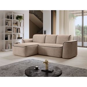 Coltar stanga 4 locuri ELTAP, Ume, 287x190x88 cm, lemn/poliester, bej inchis/negru imagine