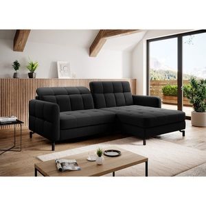 Coltar extensibil dreapta 3 locuri ELTAP, Lore-19, Lorelle, 225x160x105 cm, lemn/poliester, negru imagine