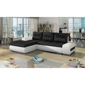 Coltar extensibil stanga 4 locuri ELTAP, Ov07, Ottavio, 275x180x85 cm, lemn/poliester, negru/alb imagine
